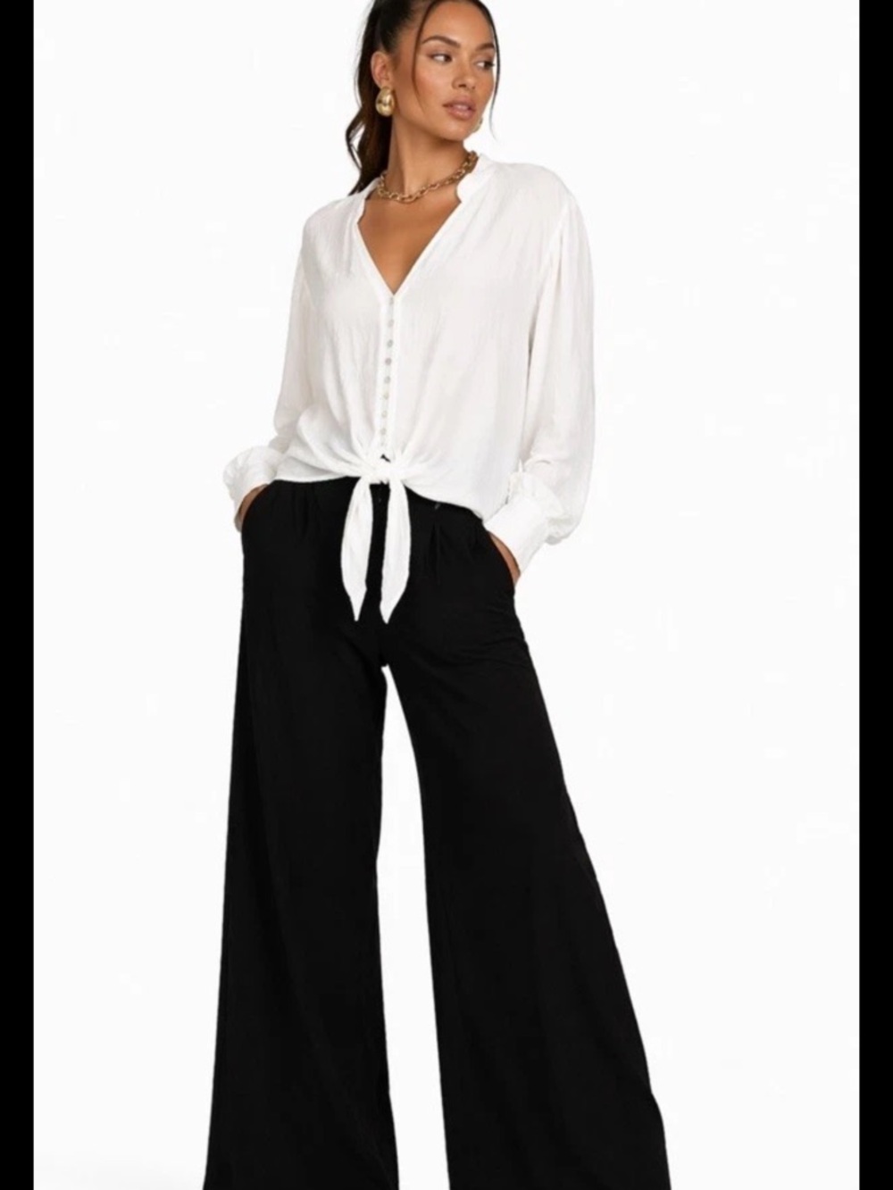 Marc New York Andrew Marc XL White Tie Front Blouse Boho Lightweight Top